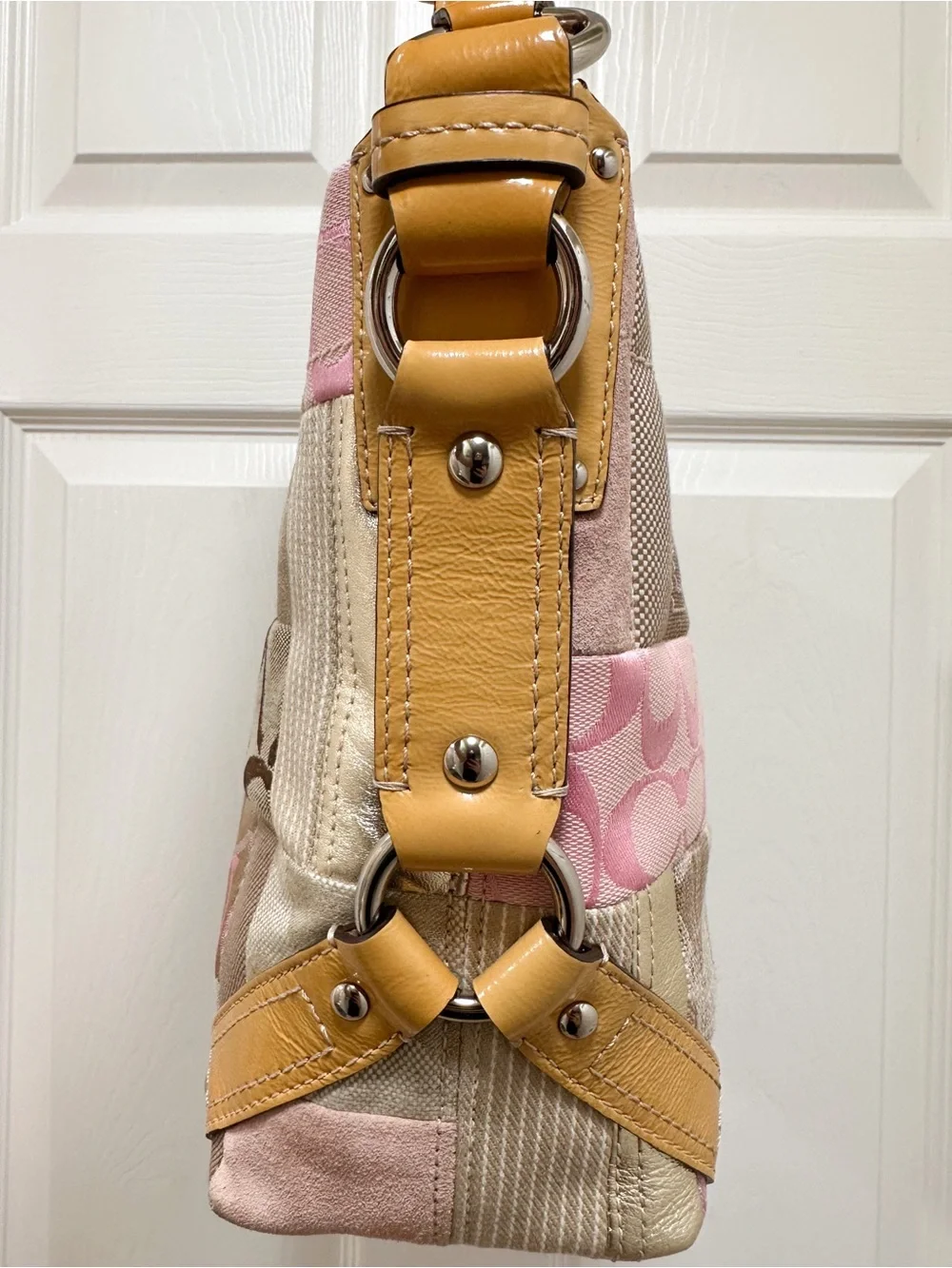 Coach Carly Medium Hobo Bag Signature Patchwork Pink Multi